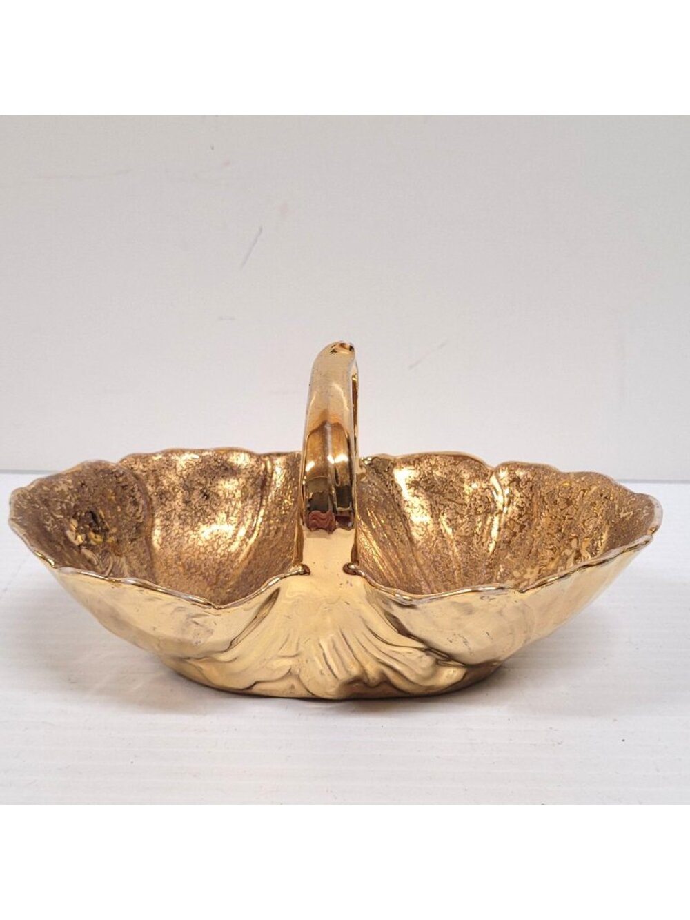 PALT Czechoslovakia 22K Gold Double Leaf Lusterware Candy Bowl Handle Vintage